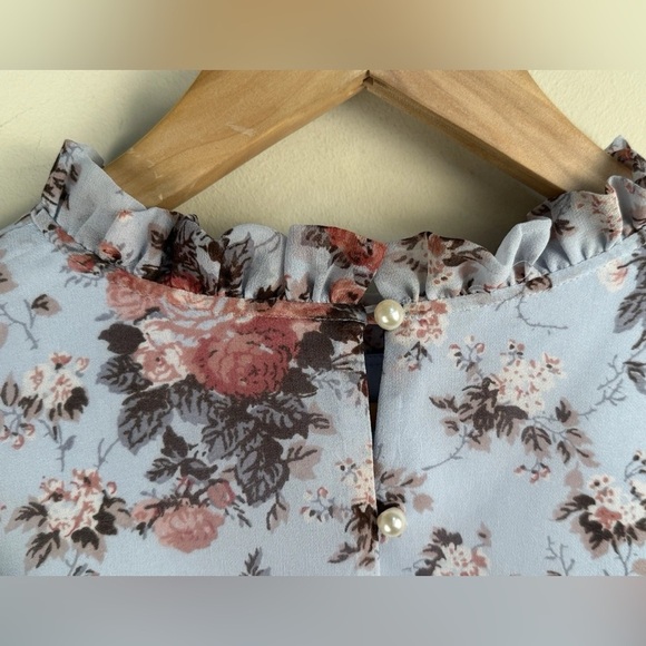 Rachel Parcell Blue & Pink Floral Blouse Women LS Lined Size L EUC Coquette Chic - Picture 7 of 13